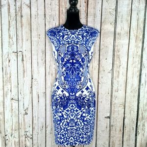Boston Proper Blue White Intricate Dress STUNNING!